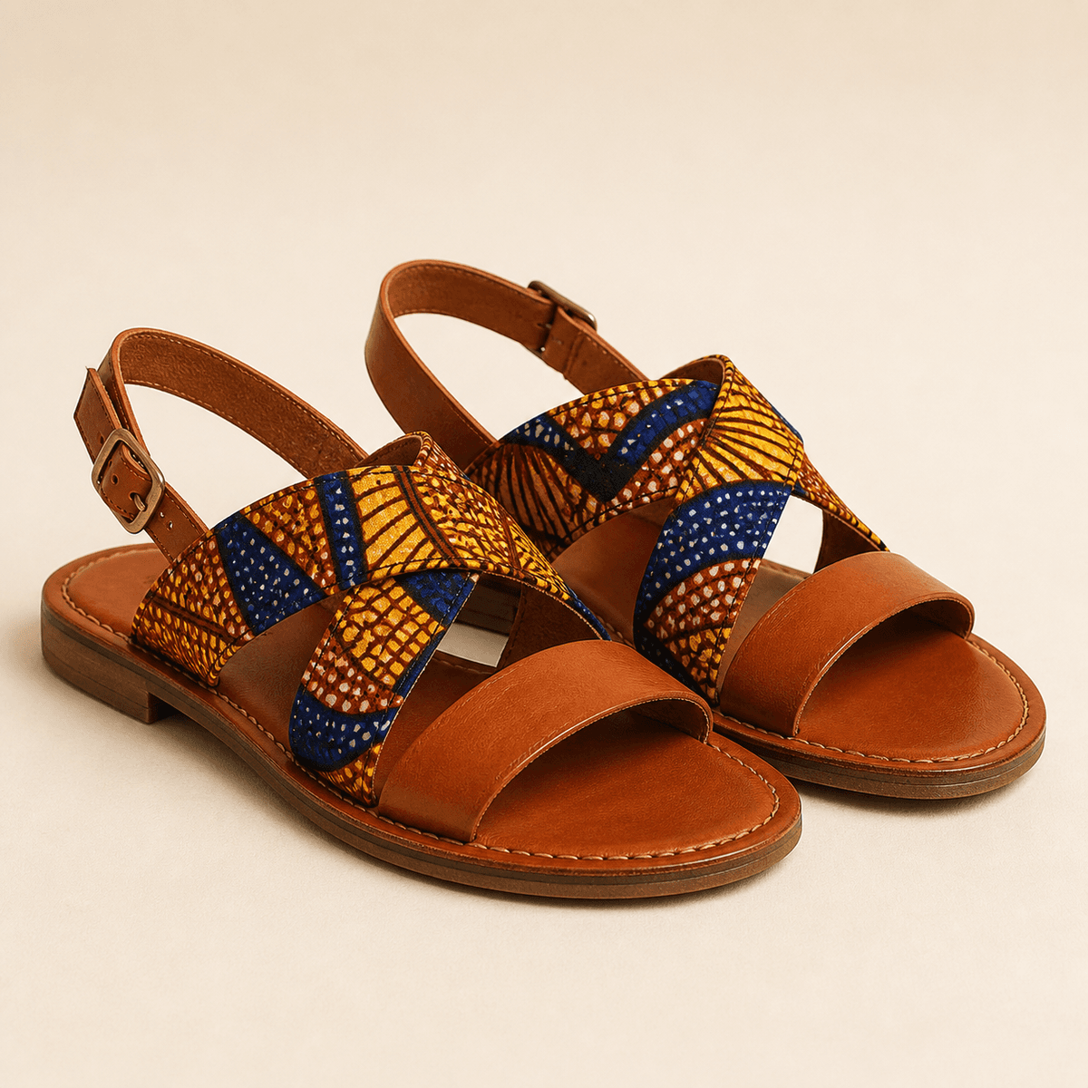 Indigo print leather sandals
