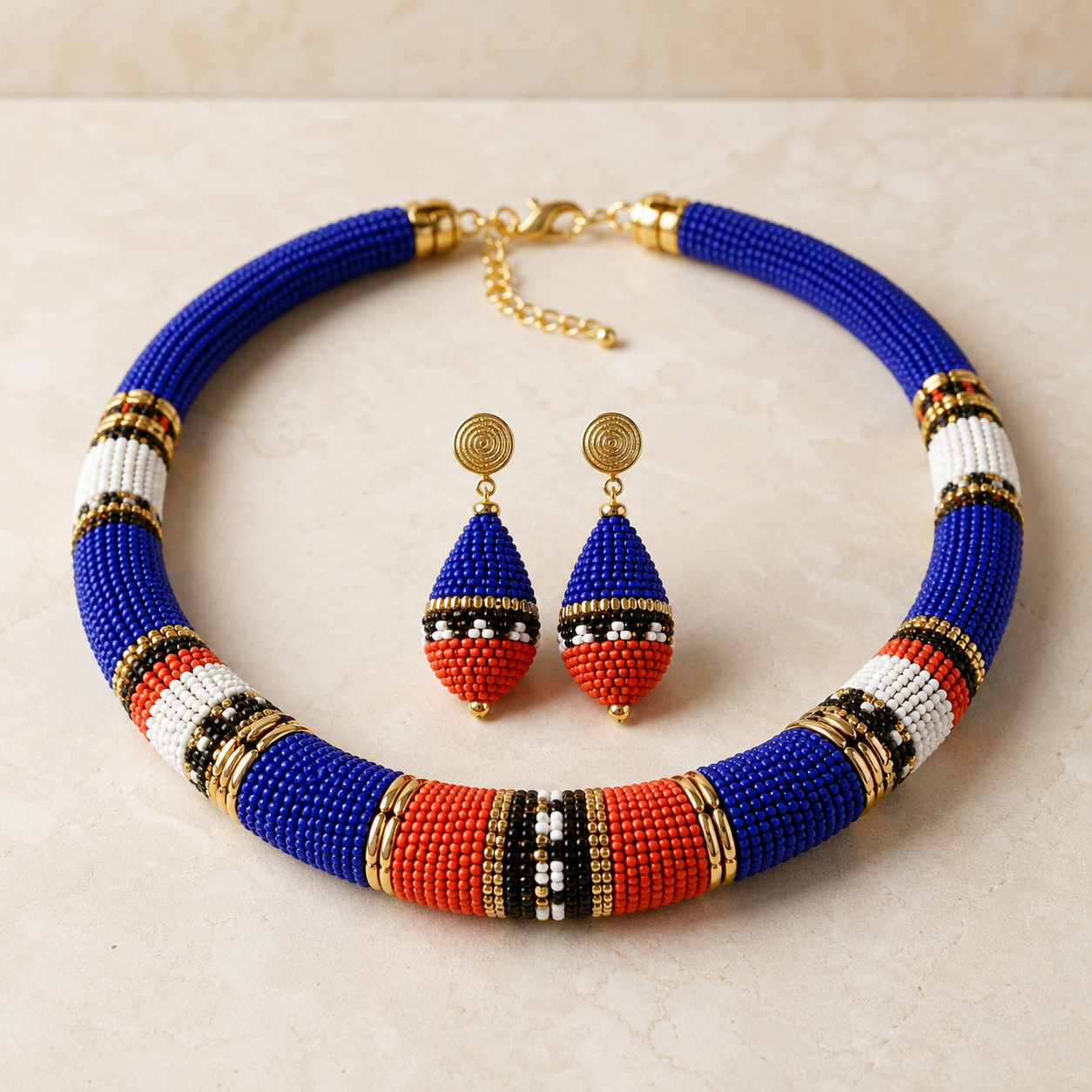 African beaded necklace and earrings